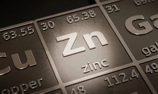 Resalte Elemento Químico Zinc Tabla Periódica Elementos Renderizado —  Fotos de Stock