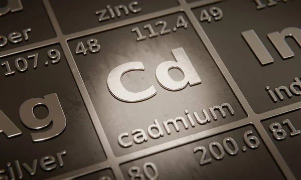 Sorotan Pada Unsur Kimia Kadmium Dalam Tabel Periodik Unsur Perender — Stok Foto