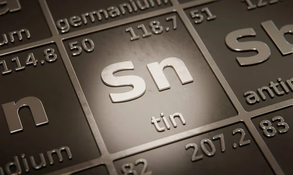 化学元素のハイライト元素の周期表中の錫 3Dレンダリング — ストック写真