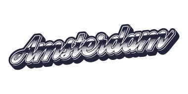 Amsterdam şehir adı retro üç boyutlu grafik tarzında