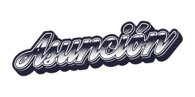 Asuncion şehir adı retro üç boyutlu grafik biçimi