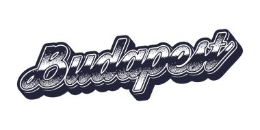 Budapeşte şehir adı retro üç boyutlu grafik tarzında