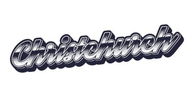 Christchurch şehrinin retro üç boyutlu grafik biçimi