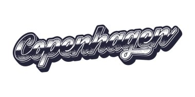Kopenhag şehir adı retro üç boyutlu grafik tarzında