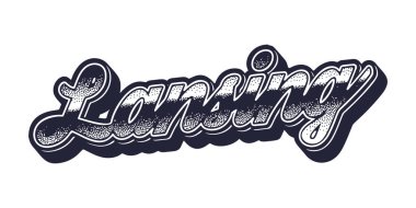 Lansing şehir adı retro üç boyutlu grafik tarzında