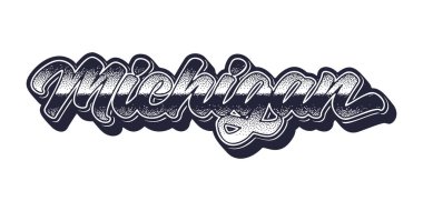 Michigan eyaleti ismi retro üç boyutlu grafik tarzında
