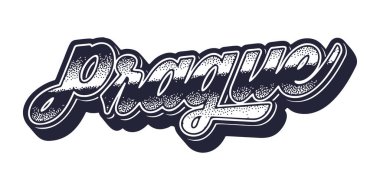 Prag şehir ismi üç boyutlu grafik tarzında retro