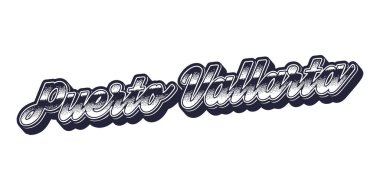 Puerto Vallarta şehir adı retro üç boyutlu grafik tarzında