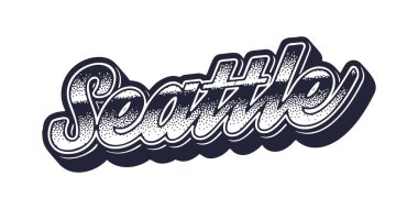 Seattle şehir adı retro üç boyutlu grafik tarzında