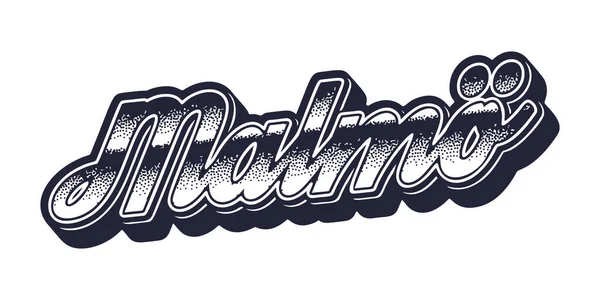 Nom Ville Malmo Dans Style Graphique Tridimensionnel Rétro — Image vectorielle