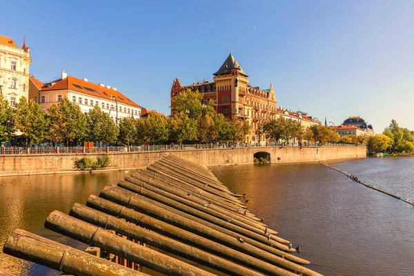 Praga Bellevue Vista Desde Río Moldava República Checa Vista Del —  Fotos de Stock