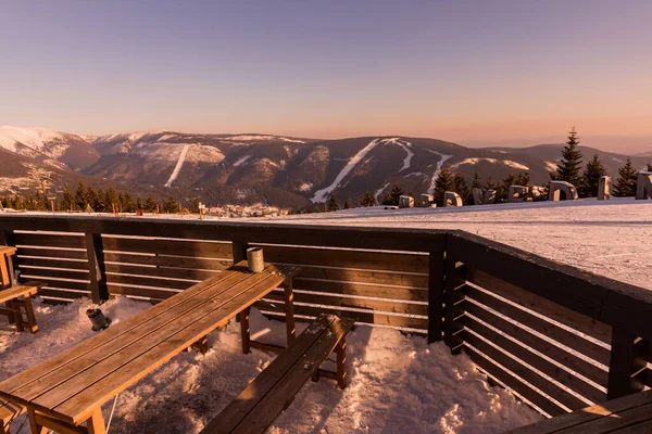 Vista Terraço Nas Pistas Esqui Hromovka Plane Topo Montanha Medvedin — Fotografia de Stock