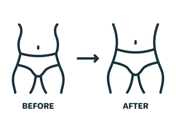 Male Loss Weight Line Icon. Man Body Schlankheitskur lineares Piktogramm. Shape Tailline Control Outline Icon. Schlanke Taille. Editierbarer Schlaganfall. Isolierte Vektorillustration — Stockvektor