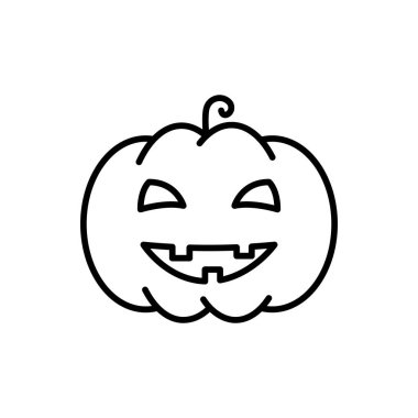 Cadılar Bayramı Balkabağı Hattı Simgesi. 31 Ekim Linear Pictogram Kutlaması için Korkunç Jack Lantern. Cadılar Bayramı Dekorasyon Taslak Simgesi için Komik Kabak Surat. Düzenlenebilir Vuruş. Vektör İllüstrasyonu