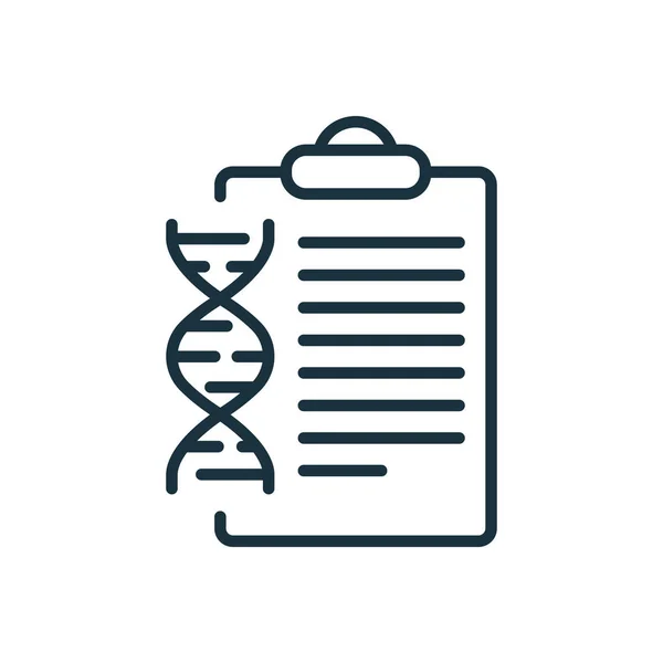 DNA-analys Resultatdokument med molekylär struktur Deoxyribonukleinsyra Helix Line Ikon. Genetisk information Beskriv ikonen. DNA-testresultat Rapportera piktogram. Redigerbar Stroke. Isolerad vektorillustration — Stock vektor