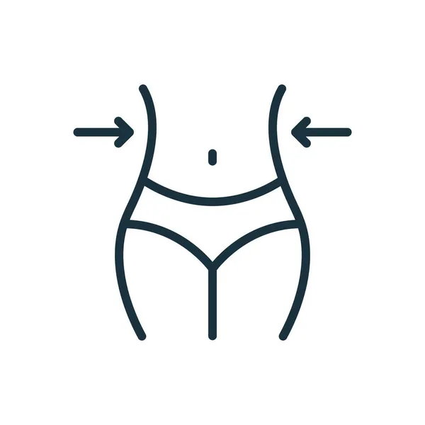 Schlanke Taille. Frau Gewichtsverlust Linie Icon. Shape Tailline Control Outline Icon. Lineares Piktogramm zum Schlankheitswahn für Frauen. Editierbarer Schlaganfall. Isolierte Vektorillustration — Stockvektor