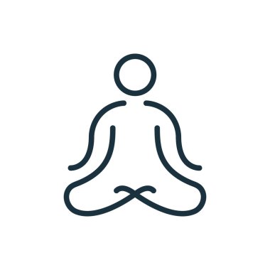 Meditasyon, Yoga Hattı Simgesi. Lotus pozisyonunda oturan adam doğrusal piktogram. Gevşeme zamanı Kavram. Zihinsel ve Vücut Sakinliği Taslak Simgesi. Düzenlenebilir Vuruş. İzole Vektör İllüstrasyonu