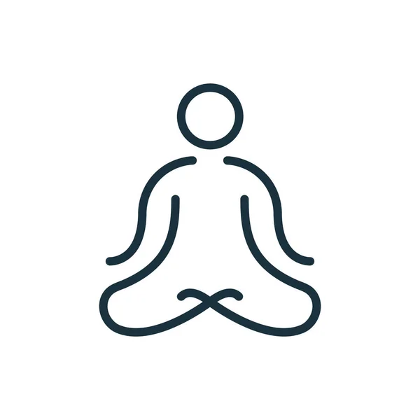 Meditation, Yoga Line Icon. Man Sitting in Lotus Position Linear Pictogram. Time to Relax Concept. Mental and Body Calm Outline Icon. Editable Stroke. Isolated Vector Illustration — Stock Vector