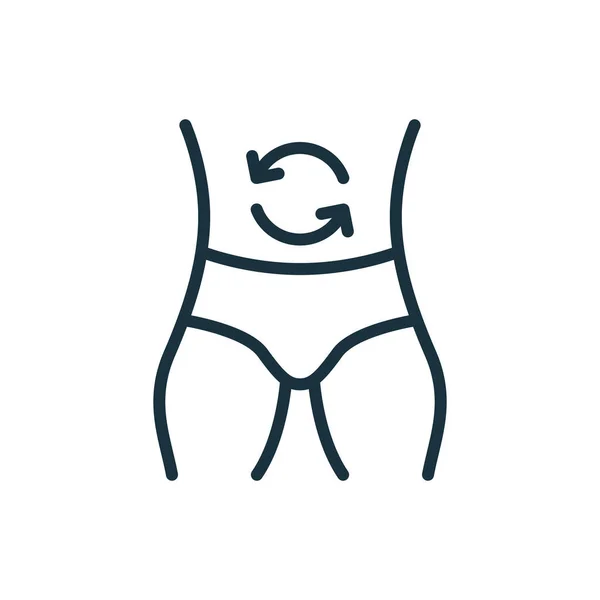 Der Mensch Metabolismus Line Icon. Männliche Gute Verdauung Lineares Piktogramm. Bauch- und Pfeilmetabolismus-Konzept umreißt Icon. Editierbarer Schlaganfall. Isolierte Vektorillustration — Stockvektor