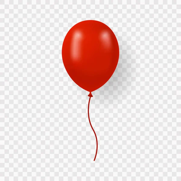 Single Red Balloon mit Schleife auf transparentem Hintergrund. Roter realistischer Ballon für Party, Geburtstag, Jubiläum, Feier. Round Air Ball mit Schnur vorhanden. Isolierte Vektorillustration — Stockvektor