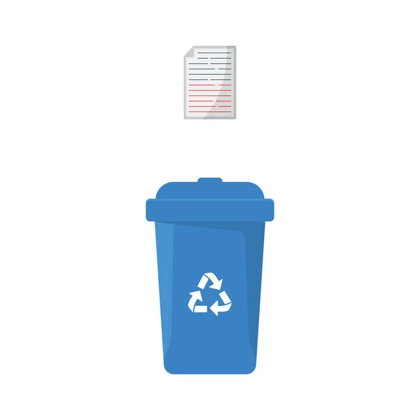 Vuilnisbak of Prullenbak voor papier en karton. Plastic Bin voor Trash Separation op witte achtergrond. Geïsoleerde vectorillustratie — Stockvector