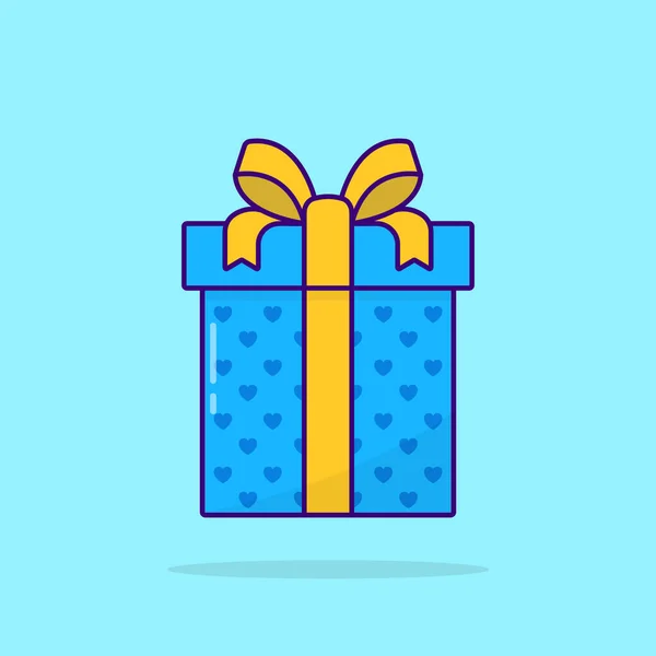 Μπλε κουτί δώρου με κορδέλα τόξο. Πολύχρωμο Παρόν Κουτί για Γενέθλια, Χριστούγεννα, Πρωτοχρονιά, Γάμος, Επέτειος. Επίπεδο στυλ κινουμένων σχεδίων. Έκπληξη σε περιτύλιγμα. Μεμονωμένη απεικόνιση διανύσματος — Διανυσματικό Αρχείο