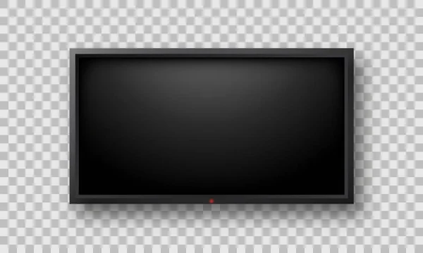 Реалістичний широкий телевізор з чорним монітором на прозорому фоні. Макет LCD плоского телевізійного порожнього дисплея. Шаблон телевізора з великим світлодіодом. Екран ізольовані Векторні ілюстрації — стоковий вектор
