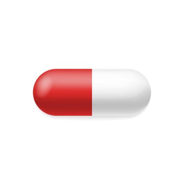 Beyaz arka planda 3D Gerçekçi Kırmızı Hap. Tıbbi Kapsül ve Tablet. Şablon Eczacılık Medicament. Tıbbi ve Sağlık Konsepti. İzole Vektör İllüstrasyonu
