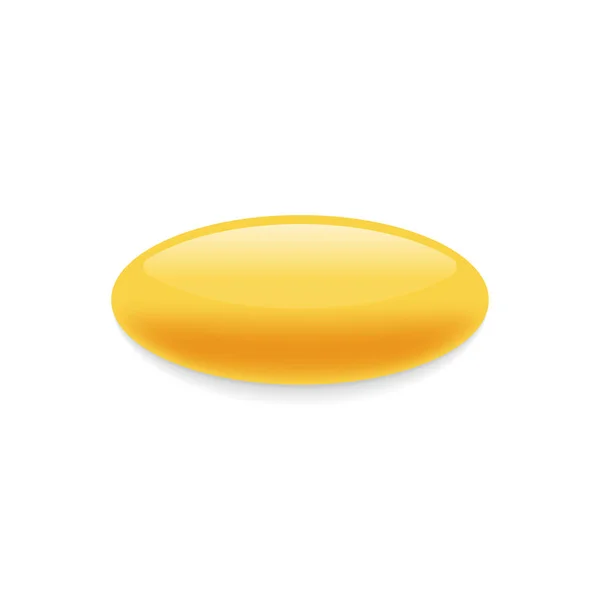 Pillola realistica gialla su sfondo bianco. Mockup di antidolorifico ovale o antibiotico. Medicamenti e Farmaci Farmaceutici. Olio cosmetico Capsula di vitamine e minerali. Illustrazione vettoriale isolata — Vettoriale Stock