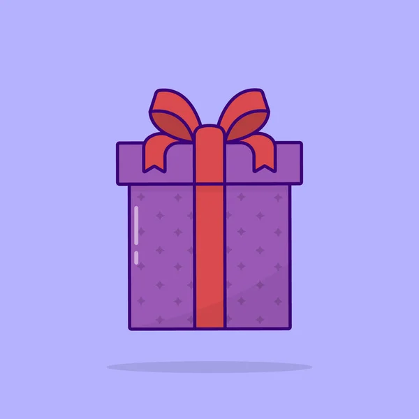 Μωβ κουτιά δώρων με κορδέλα τόξο σε πολύχρωμο φόντο. Έκπληξη για γενέθλια, Χριστούγεννα, Πρωτοχρονιά, Γάμος, Επέτειος. Παρόν κουτί τυλιγμένο. Επίπεδο στυλ κινουμένων σχεδίων. Μεμονωμένη απεικόνιση διανύσματος — Διανυσματικό Αρχείο