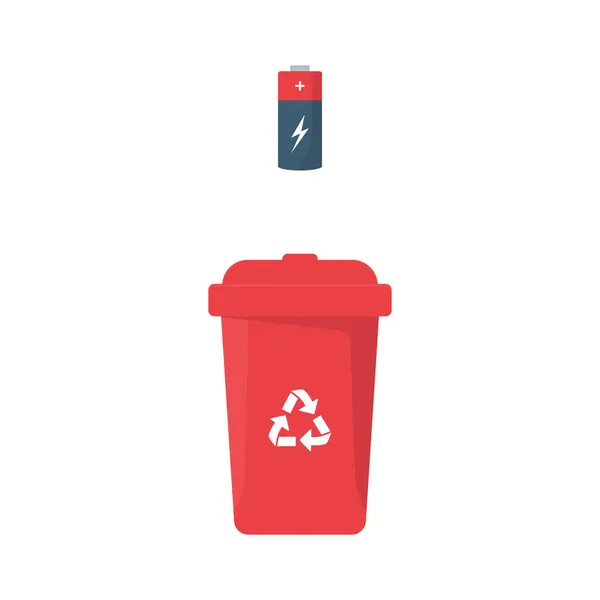 Vuilnisbak of Prullenbak voor E-afval en batterij. Plastic Bin voor Trash Separation op witte achtergrond. Geïsoleerde vectorillustratie — Stockvector