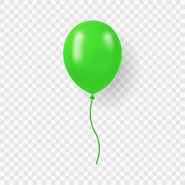 Globo verde único con cinta sobre fondo transparente. Bola de aire redonda con cuerda para fiesta, cumpleaños, aniversario, celebración. Green Realistic Ballon. Ilustración vectorial aislada — Vector de stock