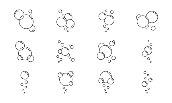 Runda bubblor av skum eller soppa linje Ikon Set. Fizzy Drink, Soda Water, Tvätt, Champagne, Rengöring Linjärt piktogram. Cirkel bubbla tvål kontur ikonen. Isolerad vektorillustration — Stock vektor