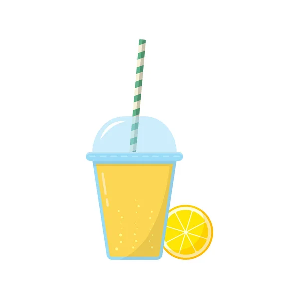 Lemonada cytrynowa w szkle z czapką i słomką Ilustracja. Kawałek cytryny ze świeżym sokiem na białym tle. Koktajle z owoców lodu w pucharze. Zdrowy drink. Izolowany wektor — Wektor stockowy