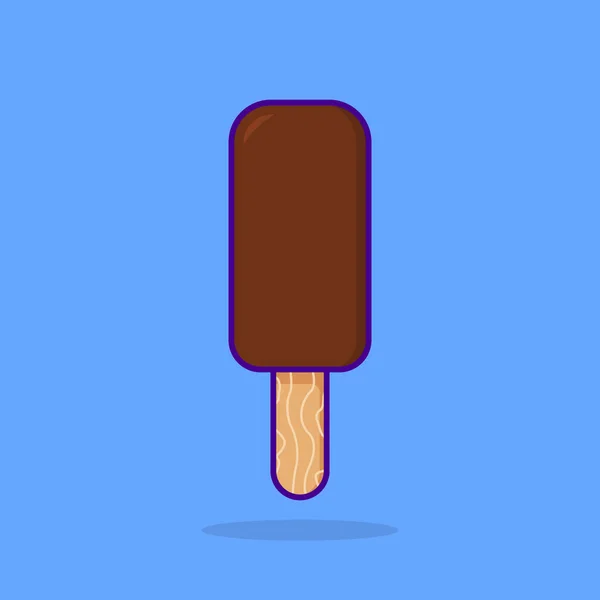 Chocoladeijs op Stick. Bevroren Leuke Sundae op Blauwe Achtergrond. Zomer Sweet Food in Cartoon Style. Geïsoleerde vectorillustratie — Stockvector