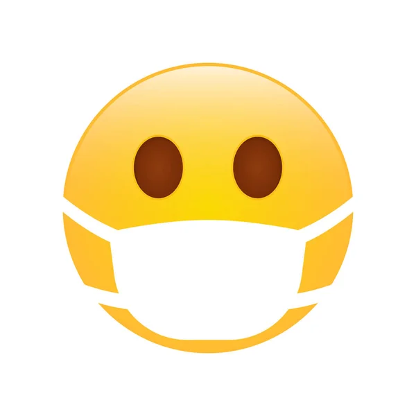 Emoticon Wearing Medical Face Mask. Seguridad del Icono del Coronavirus. Emoji lindo en blanco máscara quirúrgica Corona Protection. Emoticon in Medical Mask Safety of Covid. Ilustración vectorial aislada — Vector de stock
