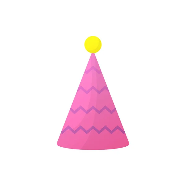 装飾新年パーティーのためのアクセサリー。ピンクの誕生日パーティー帽子白い背景。カラフルな面白い漫画コーンキャップお祝いの記念日のために。絶縁ベクトルイラスト — ストックベクタ