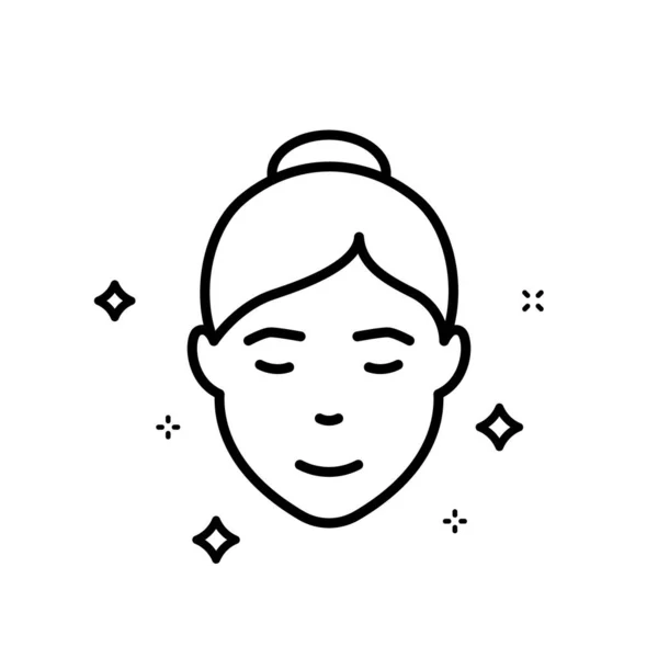 Женщина с иконой Лица Красавицы. Здоровое, свежее женское лицо с чистой кожей Линейной Пиктограммой. Лицевая кожа, икона "Гигиена". Редактируемый удар. Изолированная векторная иллюстрация — стоковый вектор