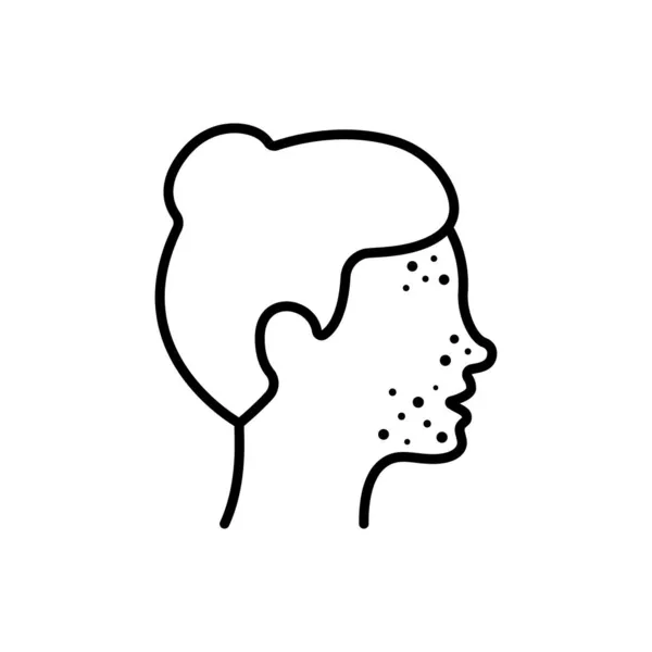 Gadis dengan Pimples on Face Line Icon. Wanita dengan Blackhead, Acne, Rash Linear Pictogram. Dermatologi Masalah, Alergi, Peradangan Kulit Outline Ikon. Stroke yang dapat diedit. Ilustrasi Vektor Terisolasi - Stok Vektor