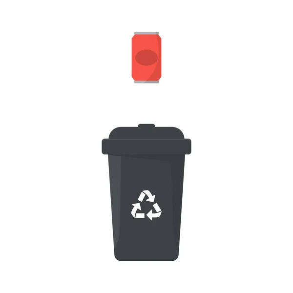 Mülleimer oder Papierkorb für Metall. Plastikbehälter zur Mülltrennung auf weißem Hintergrund. Isolierte Vektorillustration — Stockvektor