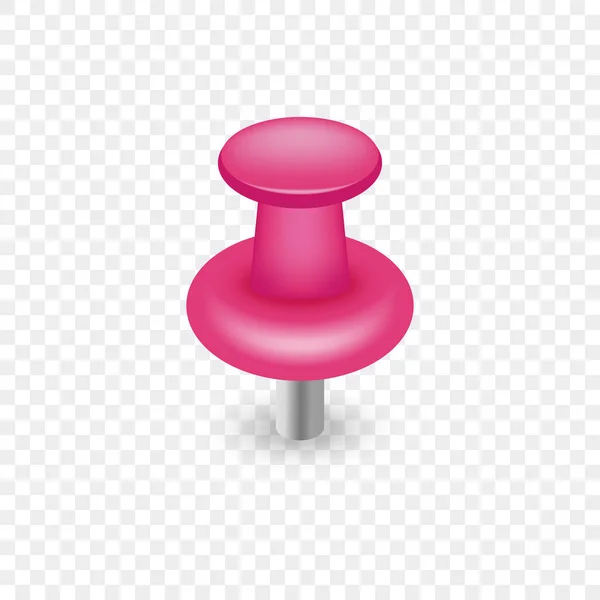 Pink Plastic Push Pin Button. Jeden palec s jehlou na průhledném pozadí. Realistický Pink Pushpin. Kancelářská šablona pro dopisní papír na vývěsní tabuli. Izolovaná vektorová ilustrace — Stockový vektor