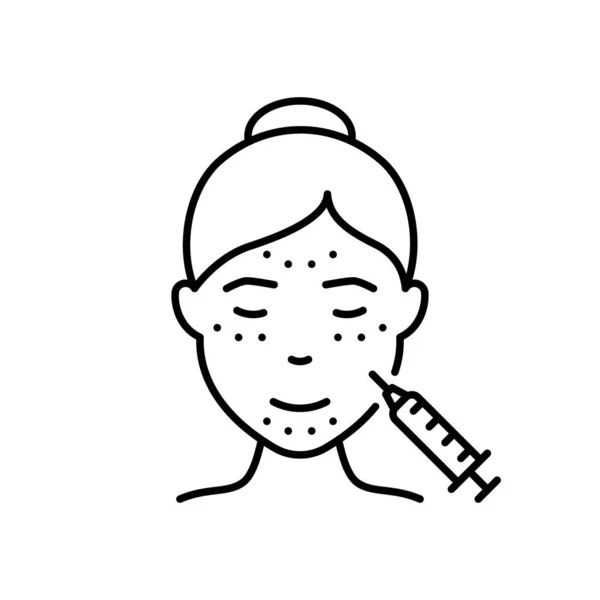 Woman Facial Injection Line Icon. Cosmetology Skin Care for Girl Face Pictogram. Filler, Acid, Botox, Mesotherapy, Anti Aging Procedure Outline Icon. Editable Stroke. Isolated Vector Illustration — Stock Vector