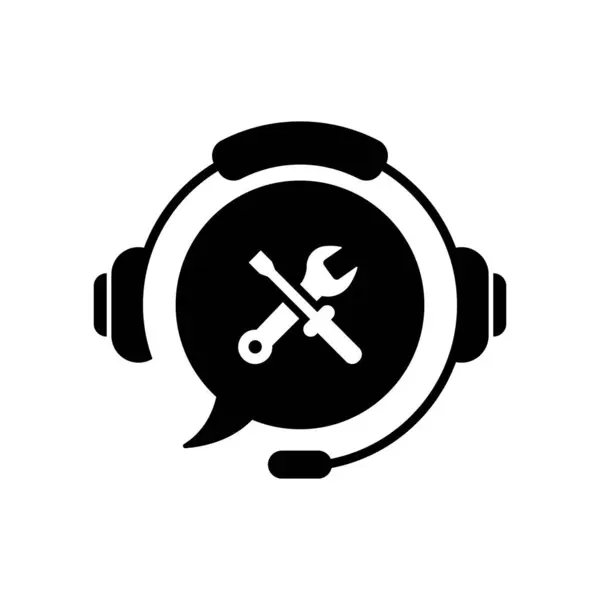 Τεχνική Υποστήριξη Εξυπηρέτηση Πελατών Silhouette Icon. Ακουστικά και εργαλεία επισκευής Εικονόγραμμα. Γραμμή παροχής online πληροφοριών και γραμμή βοήθειας πελατών. Εικονογράφηση διανύσματος — Διανυσματικό Αρχείο