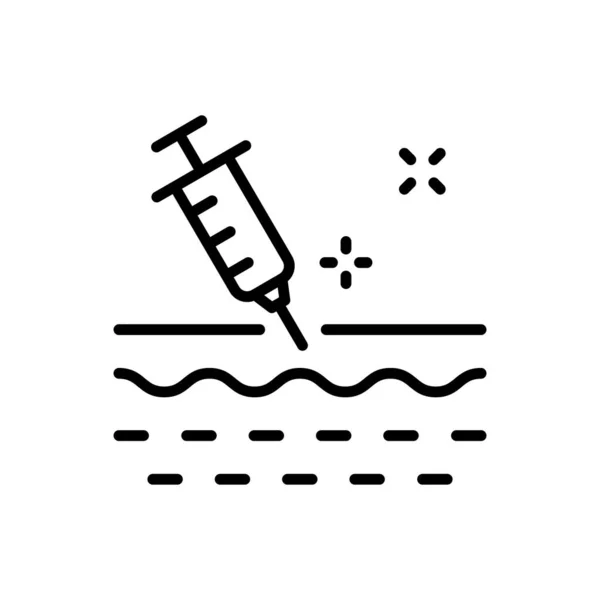 Skin Injection Line Icon. Syringe and Structure of Skin Linear Pictogram. Medical, Dermatology Treatment Vaccine, Filler, Hyaluronic Acid Outline Icon. Editable Stroke. Isolated Vector Illustration — Stock Vector
