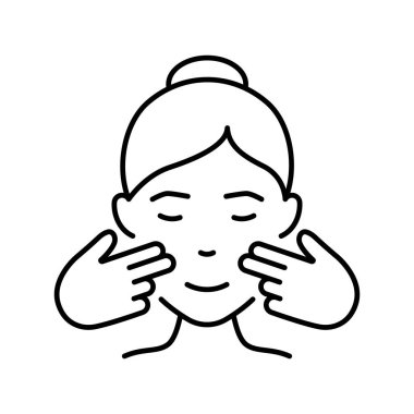 Kadın Yüz Hat Simgesi Masajı. Yüz Masajı Güzellik Tedavisi Doğrusal Piktogram. Yaşlanma Karşıtı Kadın El Kitabı Cilt Bakımı Taslak Simgesi. Düzenlenebilir Vuruş. İzole Vektör İllüstrasyonu