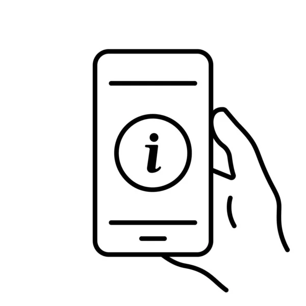 Κινητό Τηλέφωνο στο χέρι με πληροφορίες για το εικονίδιο Γραμμή οθόνης. Πληροφορίες για τον Πελάτη στο Smartphone Screen Γραμμικό Εικονόγραμμα. Πληροφορίες για το εικονίδιο περίγραμμα τηλεφώνου. Επεξεργάσιμο εγκεφαλικό επεισόδιο. Μεμονωμένη απεικόνιση διανύσματος — Διανυσματικό Αρχείο
