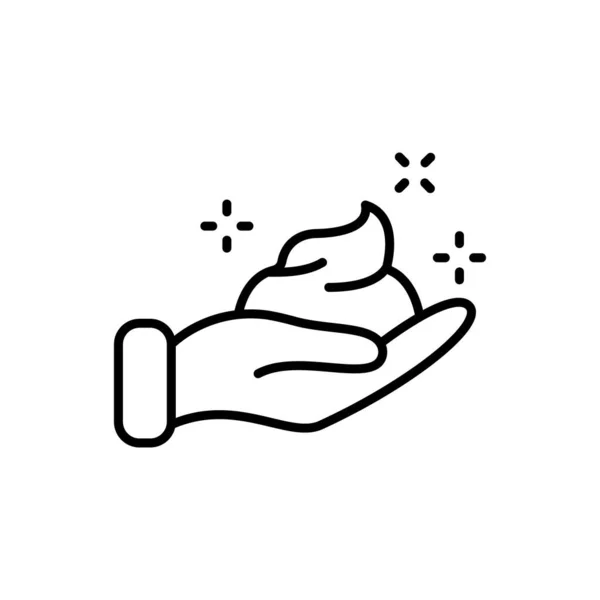 Sparkle αφρού κρέμα στο χέρι γραμμή εικονίδιο. Σαπούνι στο χέρι Γραμμικό Εικονόγραμμα. Πλύσιμο, καθαρισμός, υγιεινή αίσθηση του δέρματος. Περίγραμμα εικονιδίου. Επεξεργάσιμο εγκεφαλικό επεισόδιο. Μεμονωμένη απεικόνιση διανύσματος — Διανυσματικό Αρχείο