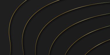 Parlak Altın Çizgileri olan Karanlık Şablon. Gold Curve Line ile Black Metal Arkaplan. Altın Çizgili Soyut Modern Tasarım. Parlak Çizgili Çelik Futuristik Arkaplan. Vektör İllüstrasyonu