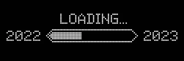 2017 년 9 월 17 일에 확인 함 . Pixelated Progress Bar showing Loading of 2023 year on Black Background. Pixel Loading Progress: 2022 년부터 2023 년까지 진행되었다. 독창적 인 반사기 예 — 스톡 벡터