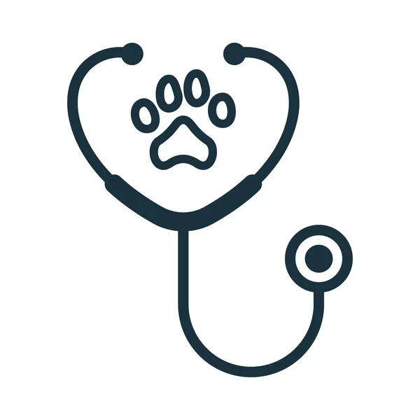 Stethoscope with Paw Print Line Icon (en inglés). Concepto Veterinario. Icono de servicio de salud para mascotas, perros y gatos. Equipo de Medicina Veterinaria Esquema Pictograma. Ilustración vectorial aislada — Archivo Imágenes Vectoriales
